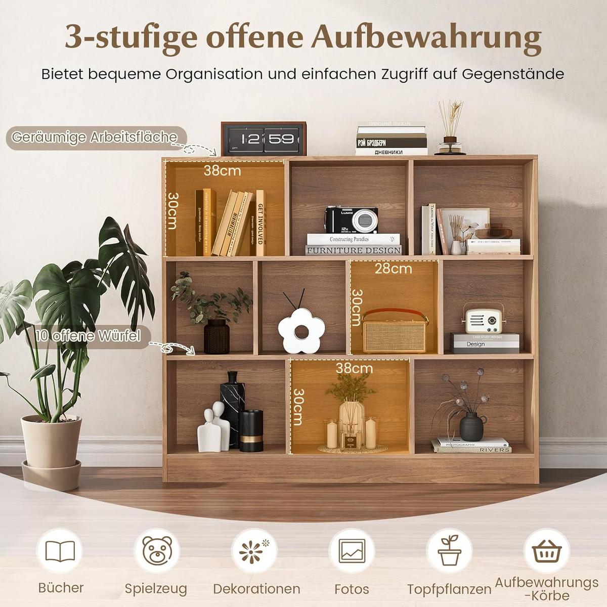 BÜCHERREGAL Braun - Braun, Holzwerkstoff (120/104/24cm) - COSTWAY