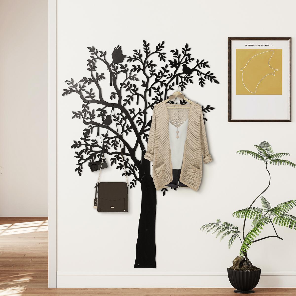 GARDEROBENHAKEN Wandgarderobe in Baum-Form mit 8 Haken Wanddeko Schwarz - Schwarz, Metall (5/175/120cm) - HOMCOM