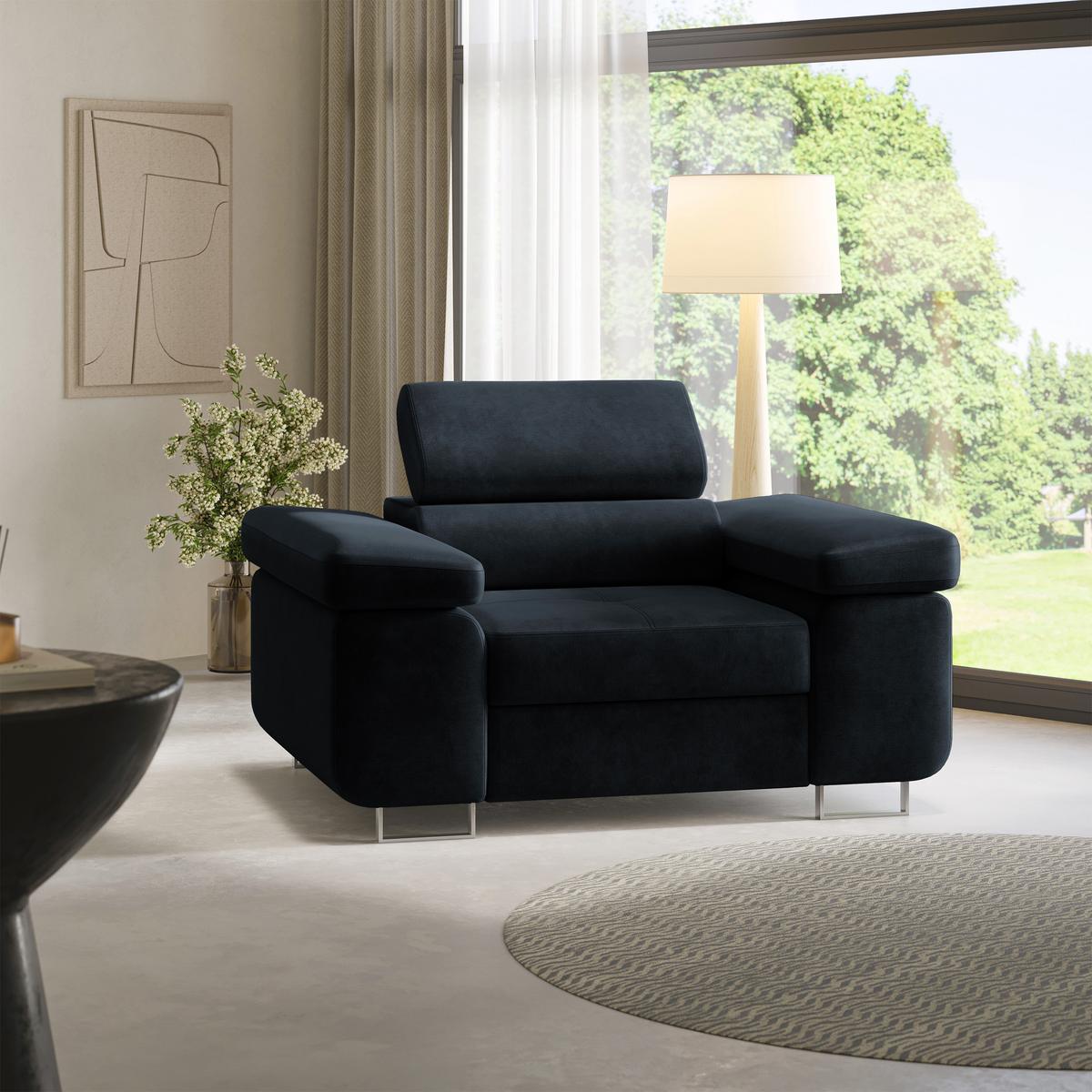 SESSEL CALVO Polstersessel Loungesessel ergonomisch, Schwarz - Schwarz, Holz/Metall (133/87/98cm) - MASSENO