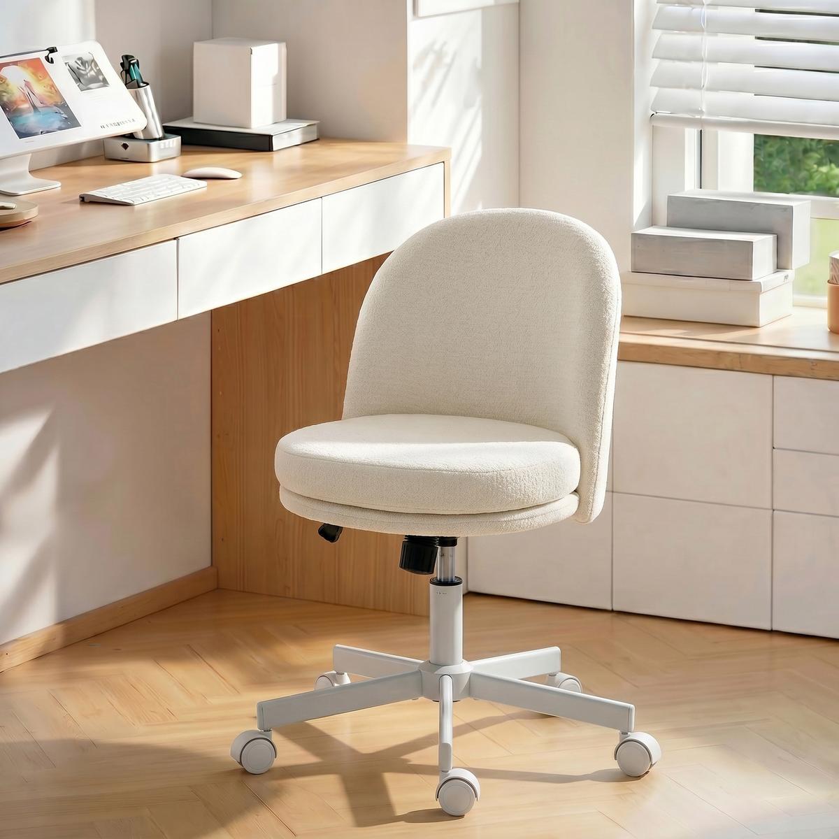 SCHREIBTISCHSTUHL Polyester Cremeweiß - Creme/Weiß, Textil/Metall (57/83/58cm) - HOMCOM