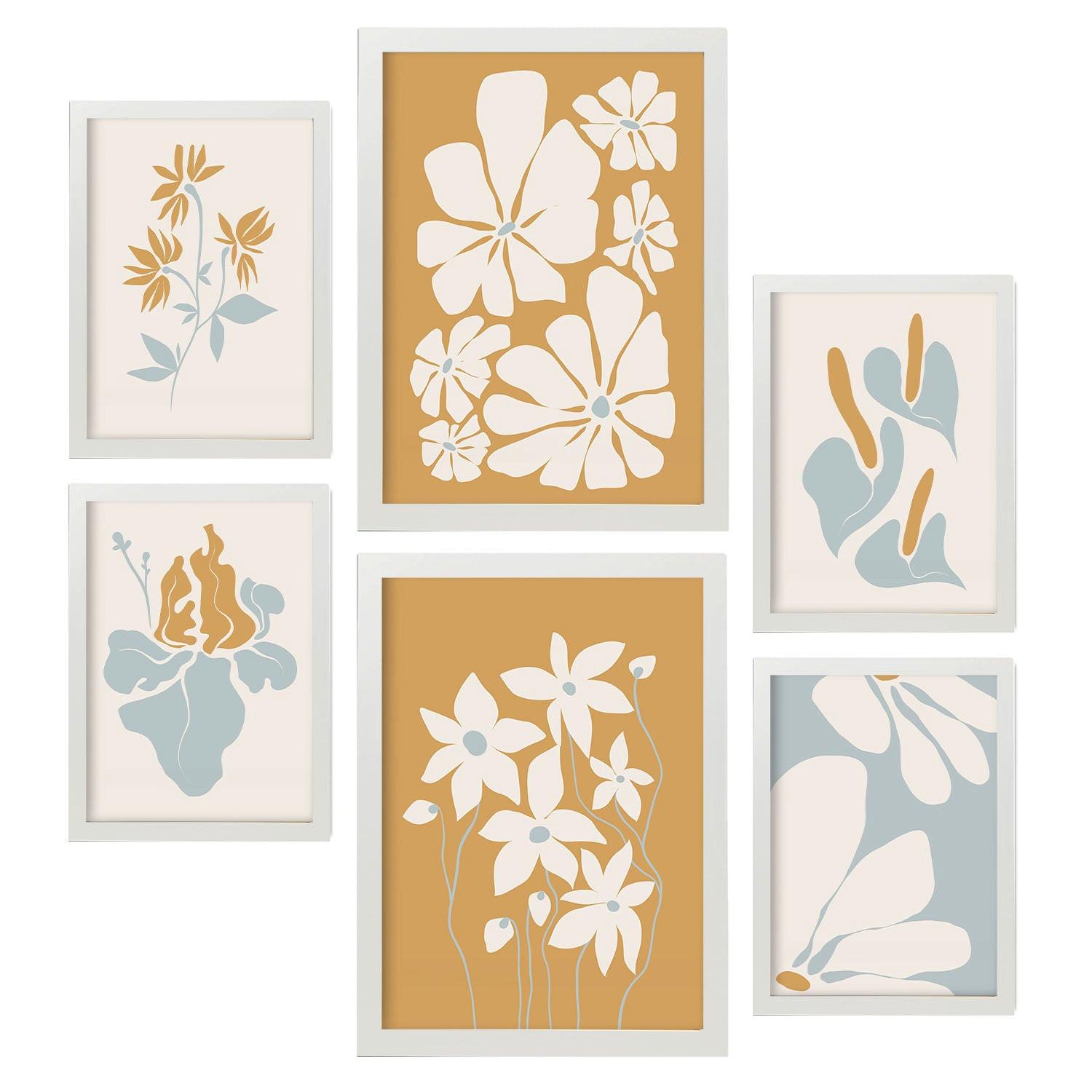 POSTER Set Mit 6 Blumenrahmen 2 In Blume Zusammenfassung Ästhetische Dekorative Gemälde Für Ihr Wohnzimmer Schlafzimmer Zuhause A3 & A4 Weißer Rahmen - Weiß, Papier (29/3cm) - Nacnic