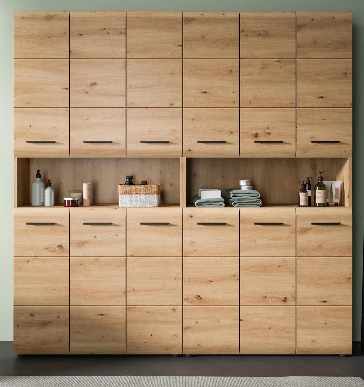 BADEZIMMERSCHRÄNKE Eiche Artisan, 2x Mehrzweckschrank 180 cm, viel Stauraum, Cover - Schwarz/Eiche Artisan, Holzwerkstoff/Kunststoff (180/185/30cm) - Inn.Furn