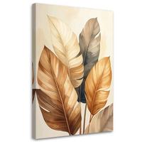 LEINWANDBILD, Goldene tropische Blätter auf einem hellen Hintergrund - Beige, Textil (40/60cm) - Feeby