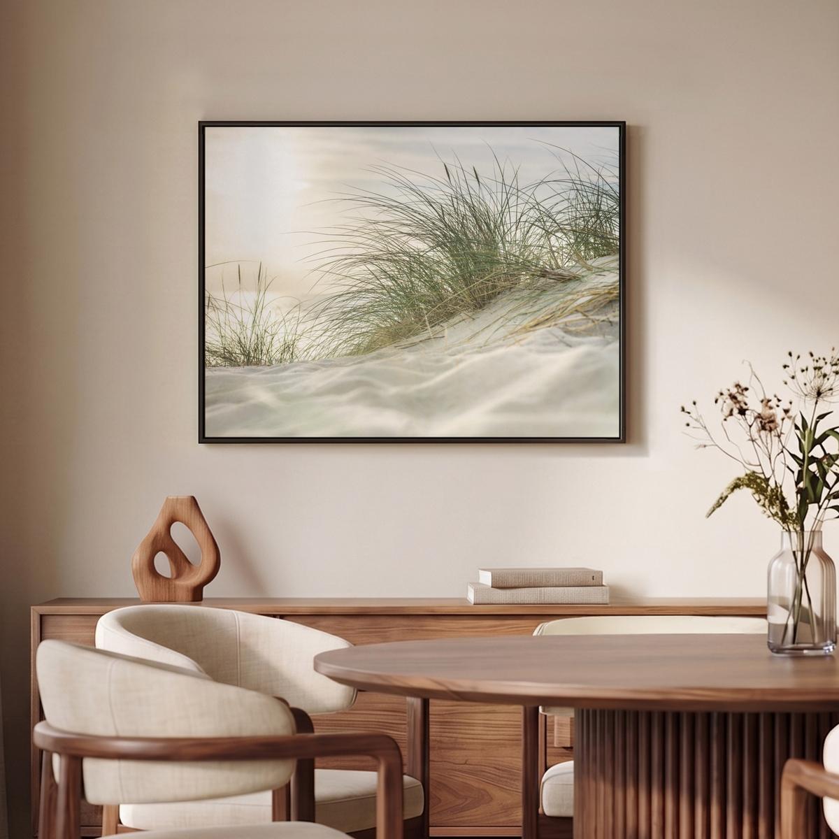 LEINWAND Bilder mit Rahmen - Dünen mit Strandhafer in der Sonne des Nationalparks Schleswig-Holsteinisches Wattenmeer - 80x60 - Creme, Textil (80/60cm) - MuchoWow