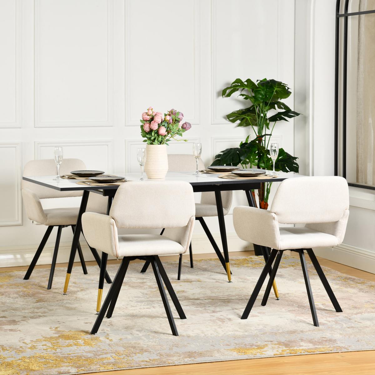 ESSZIMMER SET ausziehbarer Tisch und 4 drehbare Stühle mit beige Stoffbezug - Beige/Schwarz, Holzwerkstoff/Metall (80/75/160cm) - Urban Meuble