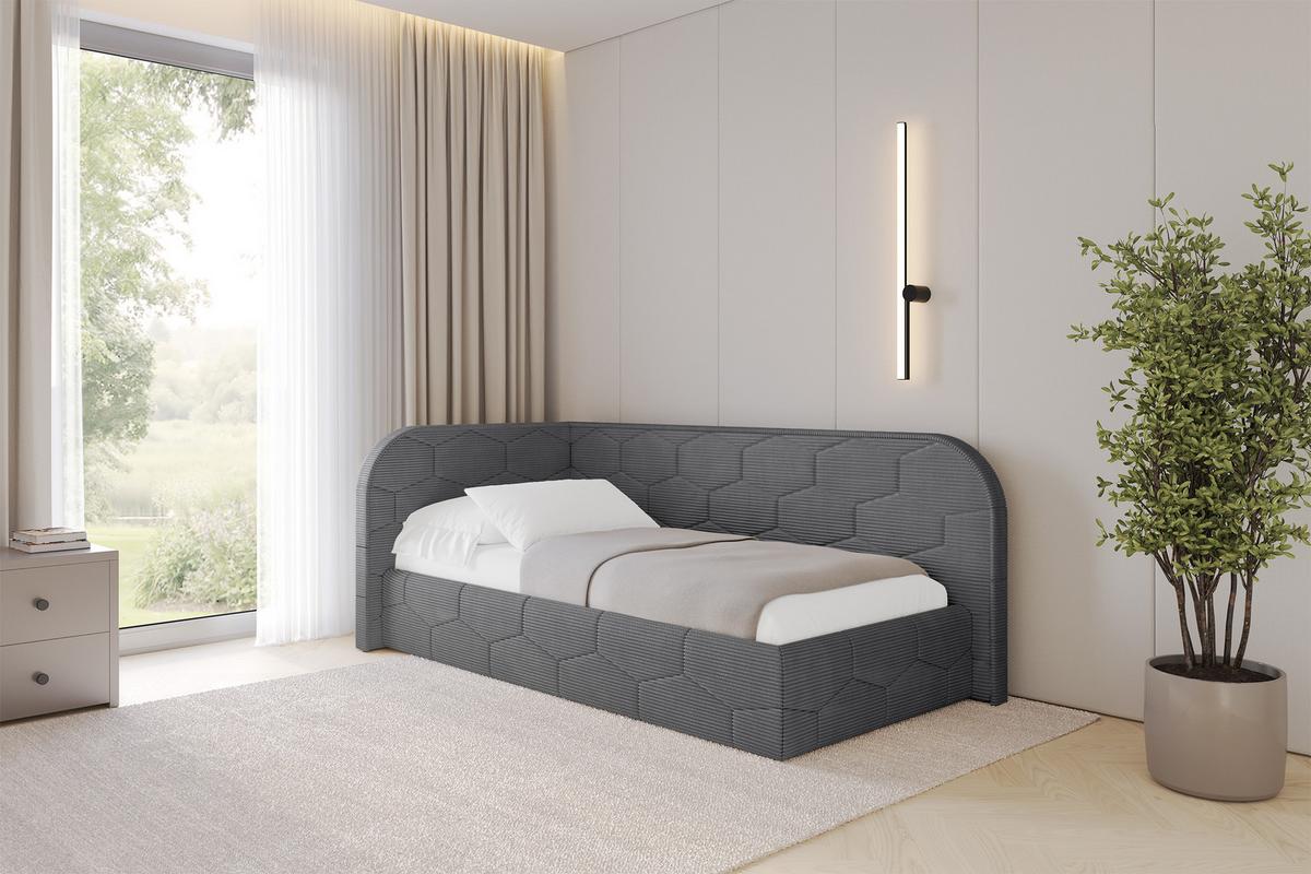 EINZELLBETT Jugendbett mit Bettkasten und Matratze H3/H4, Rechts - JAXY 80x200 Dunkelgrau - Schieferfarben, Holzwerkstoff/Textil (80/200cm) - ALTDECOR