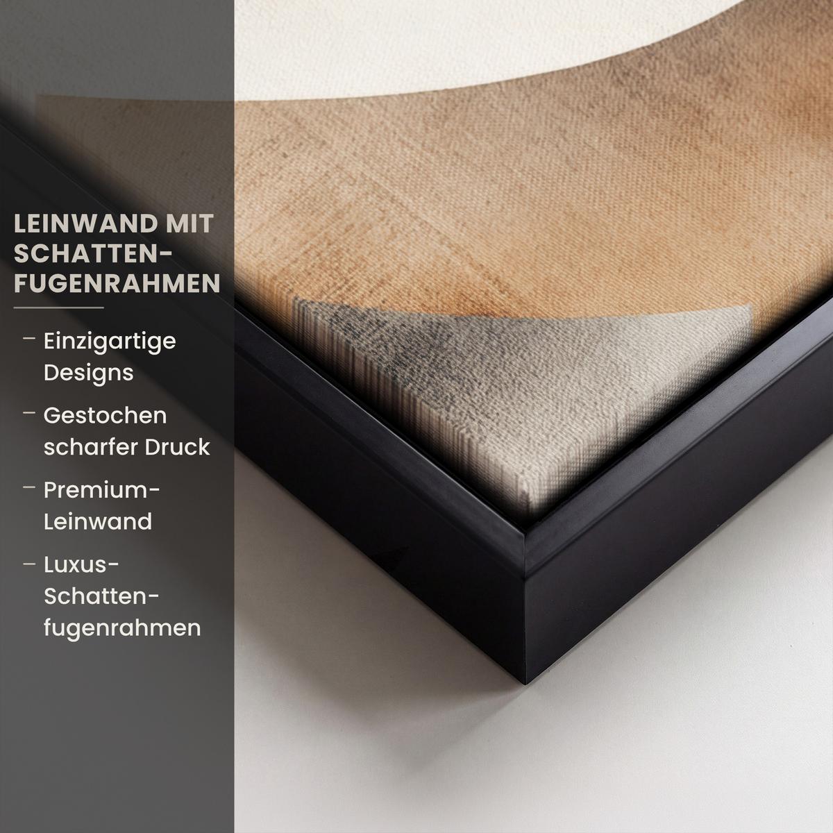 LEINWAND Bilder mit Rahmen - Abstrakt - Wellen - Schwarz - Verwittert - 50x70 - Trüffeleichefarben, Textil (50/70cm) - MuchoWow