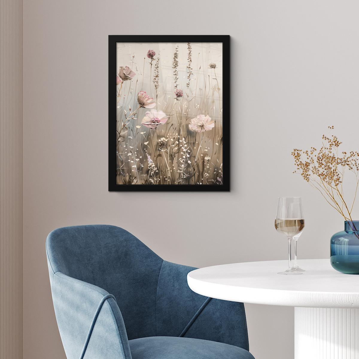 POSTER MIT RAHMEN Blumen - Rosa - Modern - Beige Bilderrahmen 30x40 cm - Beige, Papier (30/40cm) - MuchoWow