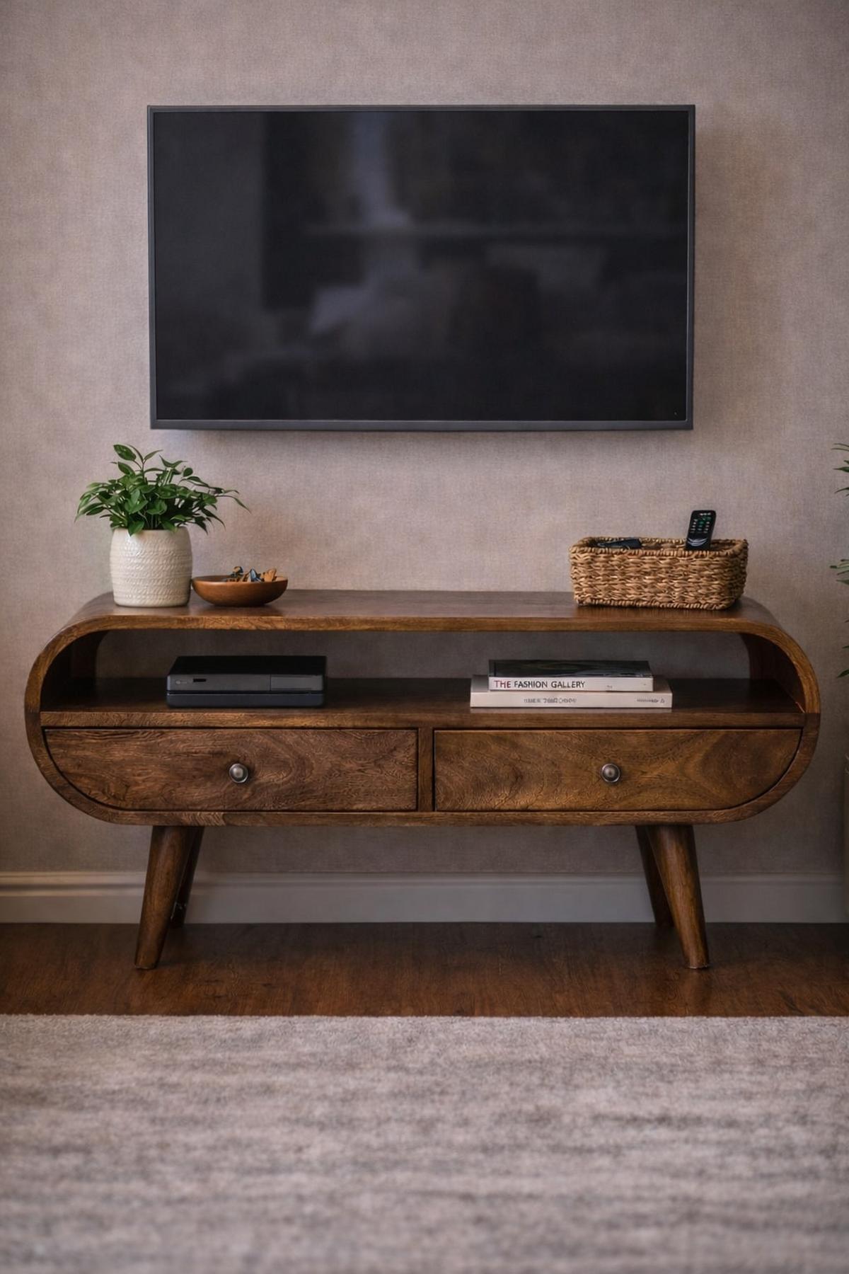 MEDIENMÖBEL Klassisches Grau-Finish, 2 Schubladen, 1 offenes Regal, Braun - Braun, Holz (35/45/90cm) - Artisan Furniture