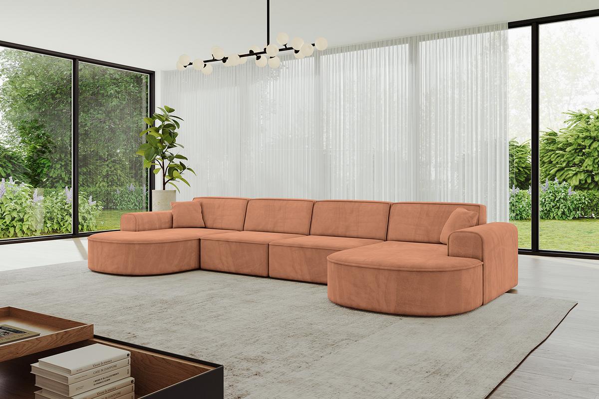 WOHNLANDSCHAFT MARI-U2 - 388x171x79 cm Orange Velours - Schwarz/Orange, Holzwerkstoff/Kunststoff (388/79/171cm) - ALTDECOR