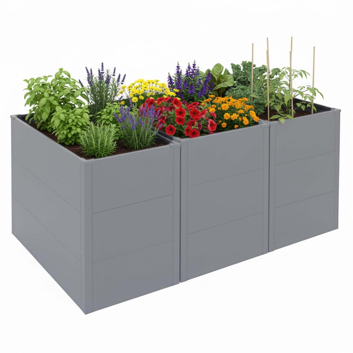 HOCHBEET 3ER-SET Grau 3er-Set-Set - Grau, Metall (150/77/100cm) - MCW