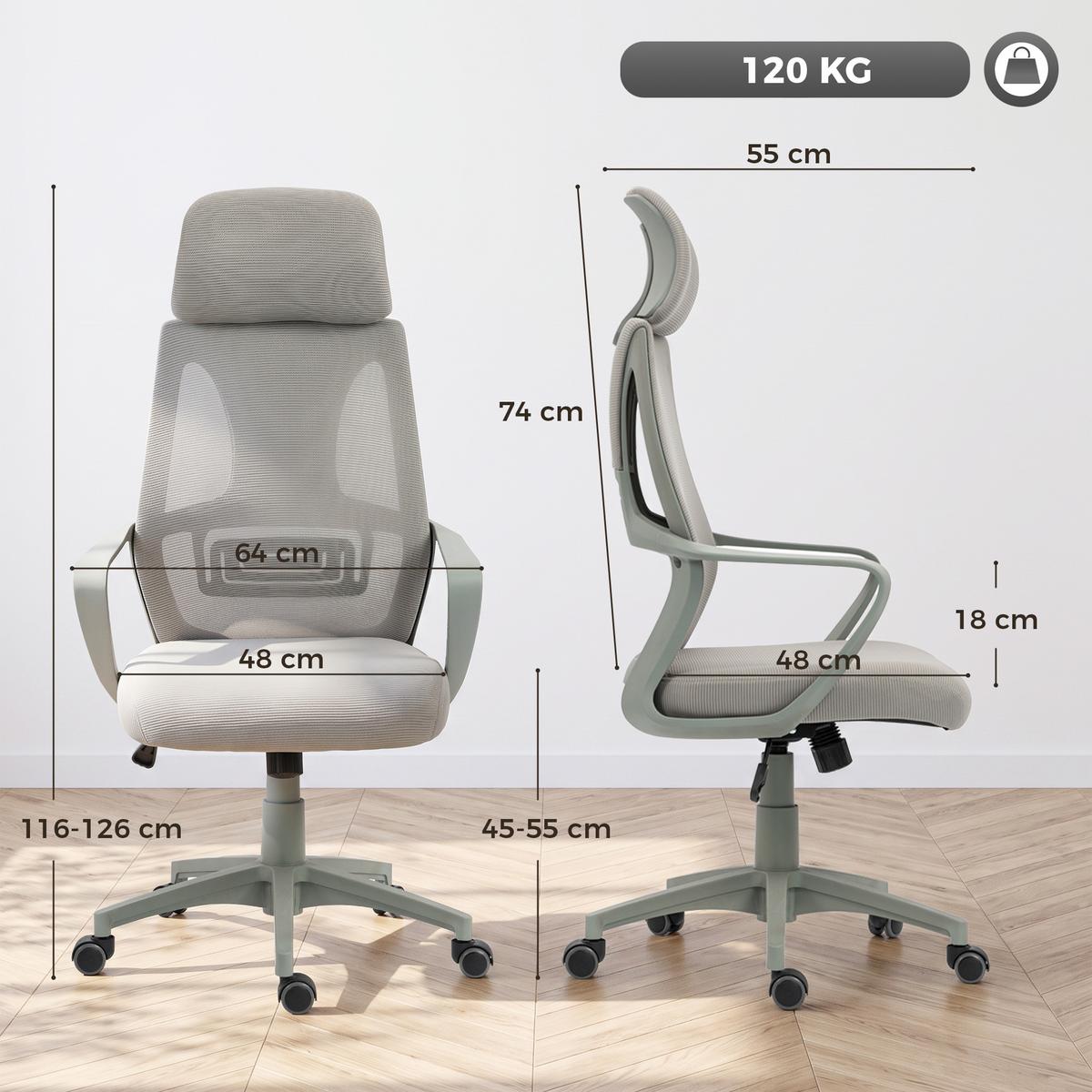 BÜROSTUHL Mesh-Gewebe Grau - Grau, Kunststoff/Textil (55/126/64cm) - Vinsetto