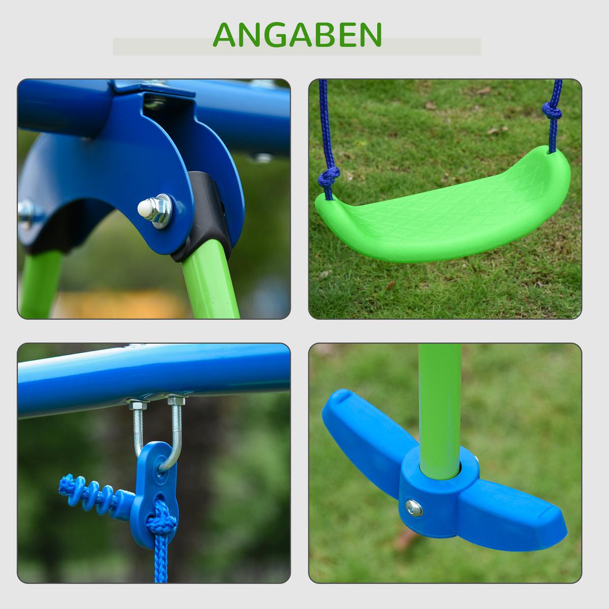 SCHAUKELGESTELL, Outdoor-Schaukelgerüst mit 2 Schaukeln, 1 Wippe, Grün - Grün, Metall (140/280cm) - Outsunny