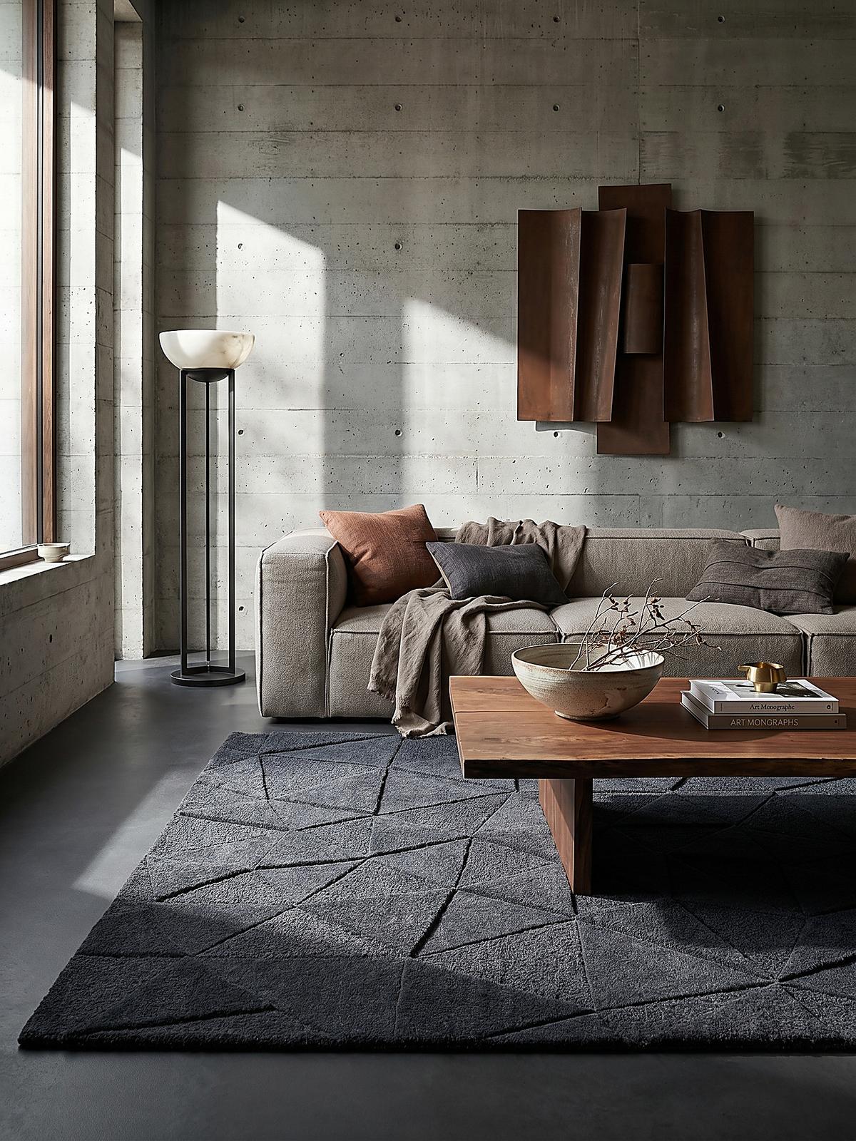 WOLLTEPPICH DEBEN, geometrisch, Anthrazit, 200 x 290 cm - Anthrazit, Textil (290/200cm) - KADIMA DESIGN