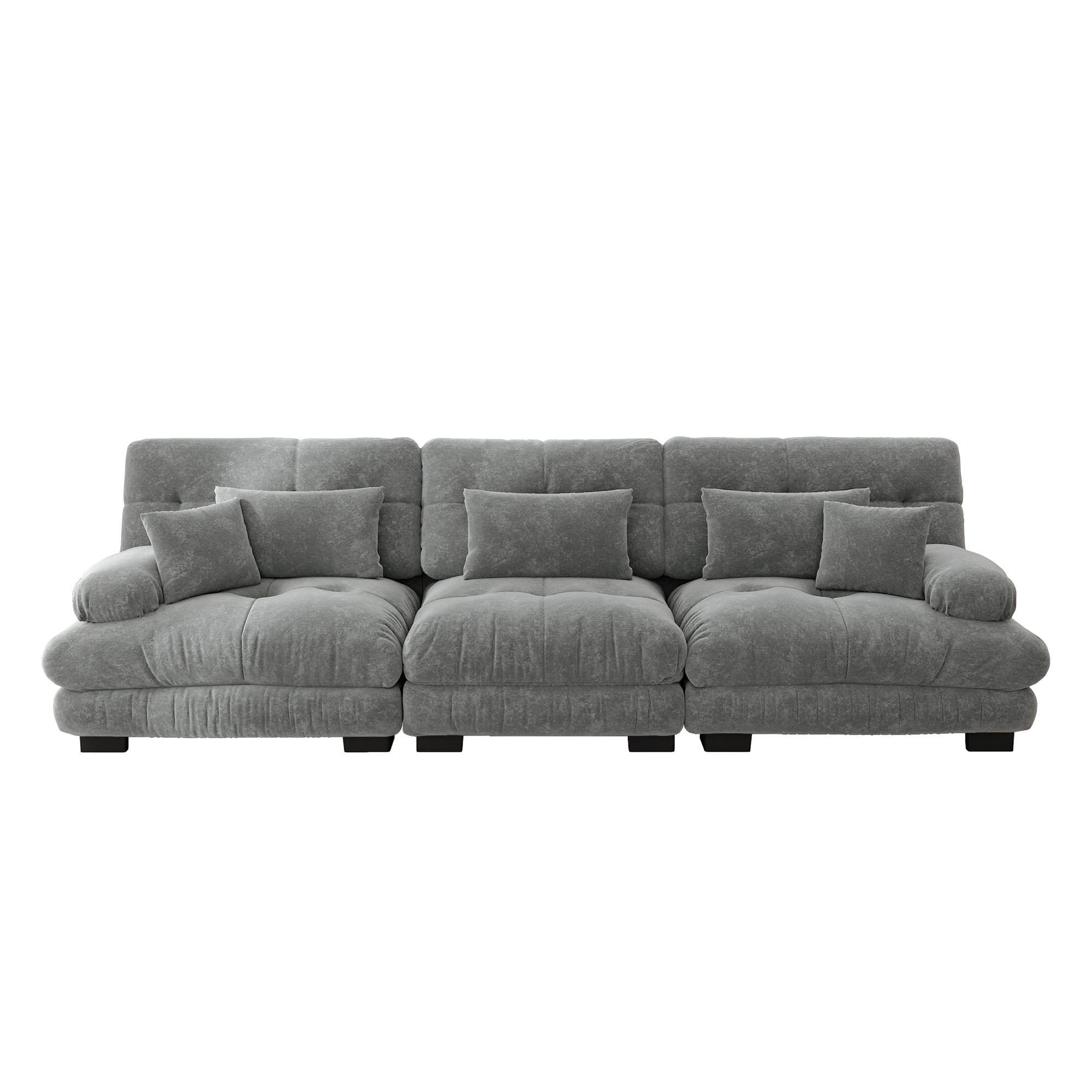 SOFA Stoff – 3-Sitzer mit Kissen - Grau, Holzwerkstoff/Textil (313/81/77cm) - Urban Meuble