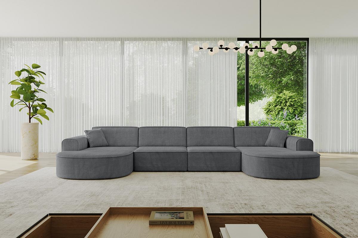 WOHNLANDSCHAFT MARI-U2 - 388x171x79 cm Dunkelgrau Cord - Dunkelgrau/Schwarz, Holzwerkstoff/Kunststoff (388/79/171cm) - ALTDECOR