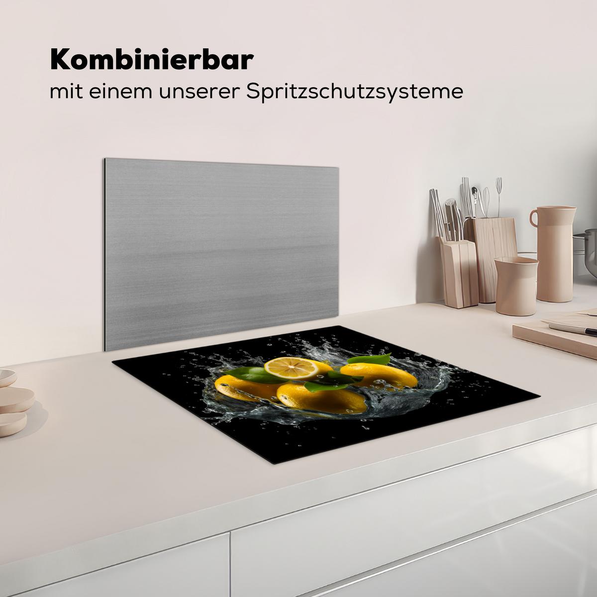 HERDABDECKPLATTE Zitrone - Obst - Gelb - Schwarz Abdeckung Ceranfeld 59x51 cm - Gelb, Kunststoff (59/51/0.2cm) - MuchoWow