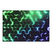 FOTOTAPETE Strukturierte Hexagone mit Neonlicht in Grün und Blau 384/255 cm - Schwarz, Papier (384/255cm) - Bilderwelten