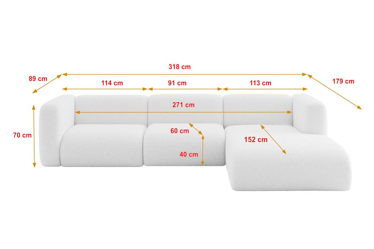 ECKSOFA Ottomane Rechts MIRA-L2 318x179x89 Weiß Bouclé - Schwarz/Weiß, Holzwerkstoff/Kunststoff (318/179cm) - ALTDECOR