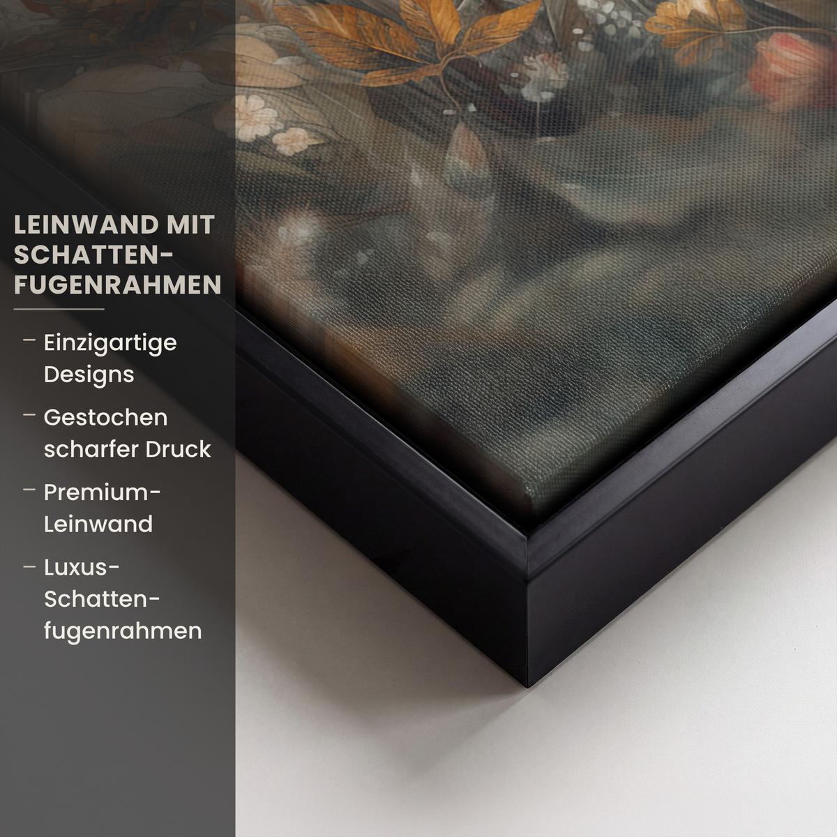 LEINWAND Bilder mit Rahmen - Löwe - Wildtiere - Pflanzen - Natur - Blumen - 30x40 - Beige, Textil (30/40cm) - MuchoWow