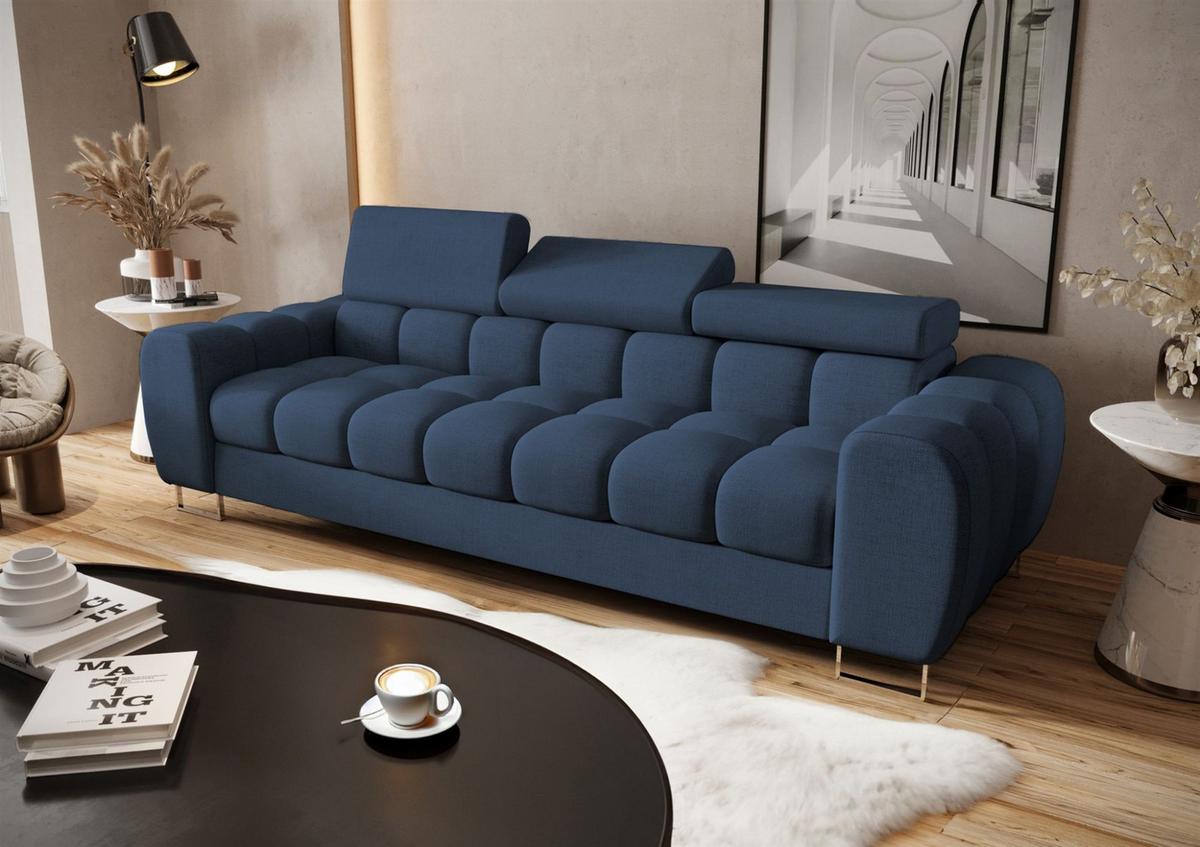 SOFA 3-sitzer Bastien In Stoff Terra - Dunkelblau, Holzwerkstoff/Textil (265/95/97cm) - Fun Möbel