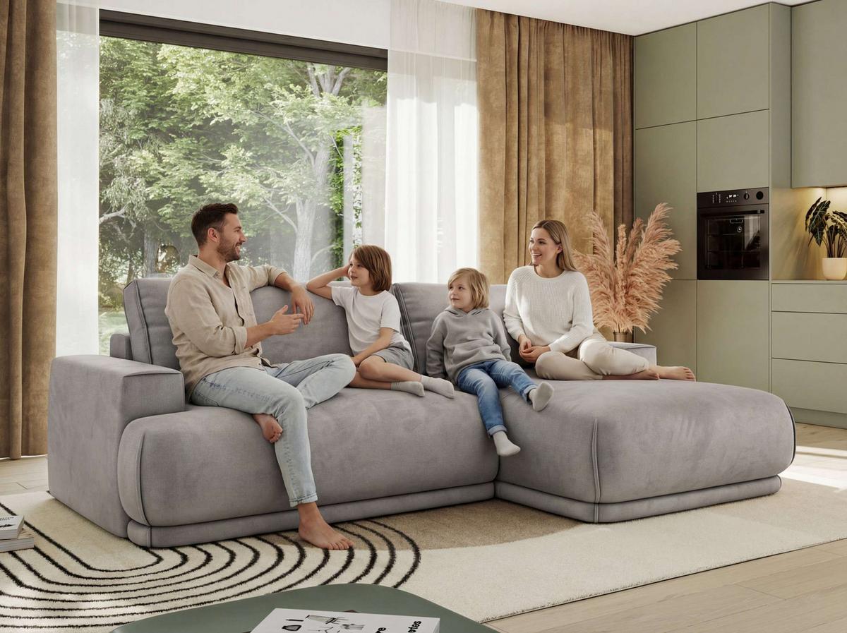 ECKSCHLAFSOFA RINA L Hellgrau Cord - links - Hellgrau/Schwarz, Kunststoff/Textil (267/170cm) - MKS