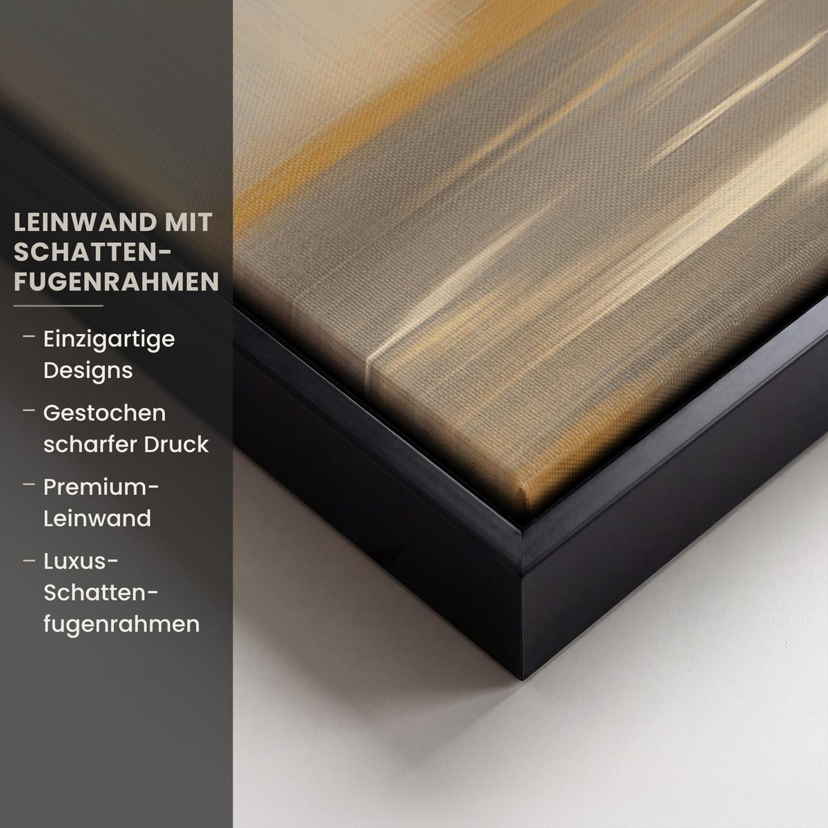 LEINWAND Bilder mit Rahmen - Gemälde - Baum - Abstrakt - Blätter - 90x60 - Beige, Textil (90/60cm) - MuchoWow