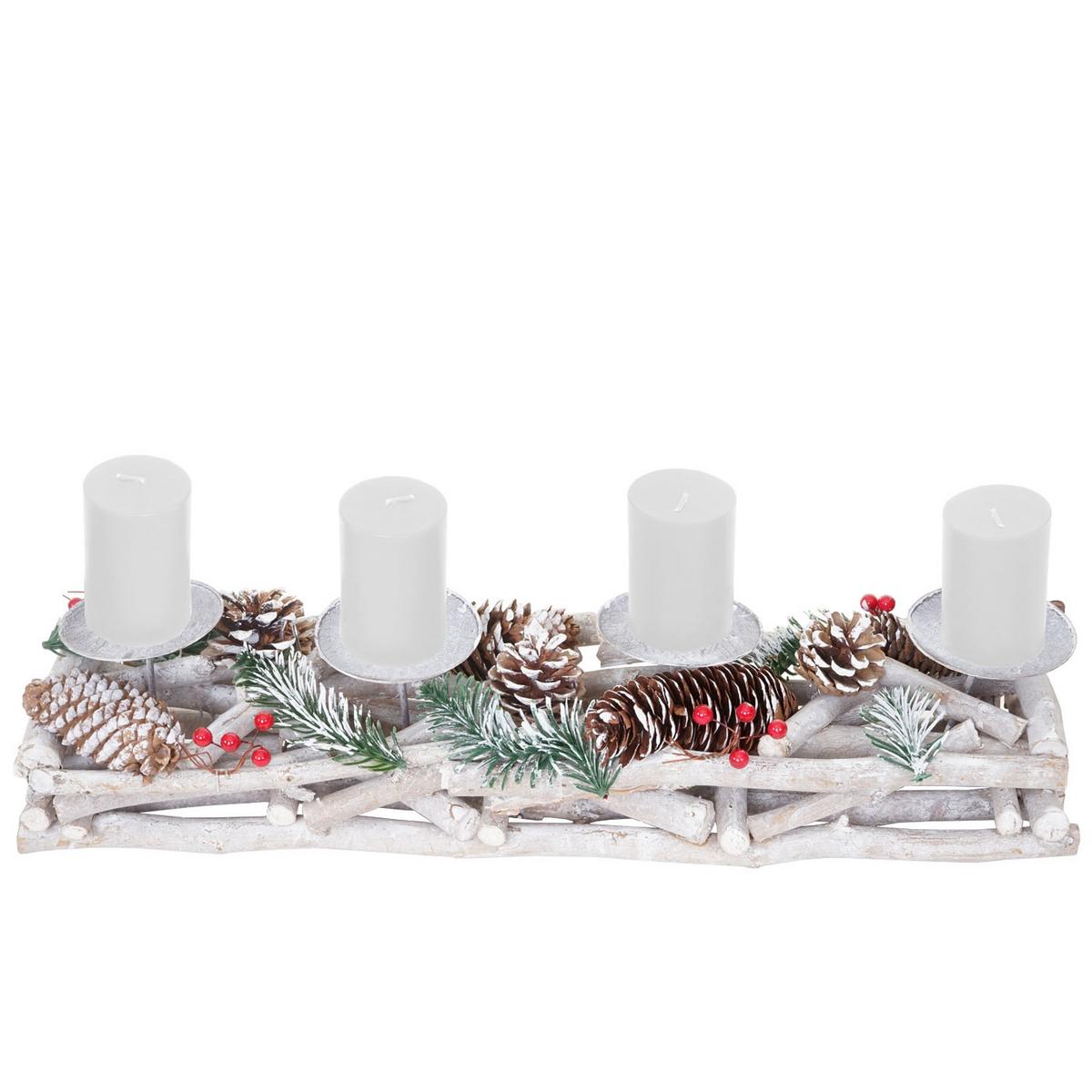 ADVENTSKRANZ LÄNGLICH HOLZ KERZEN WEIß Weiß - Weiß, Holz (11cm) - MCW