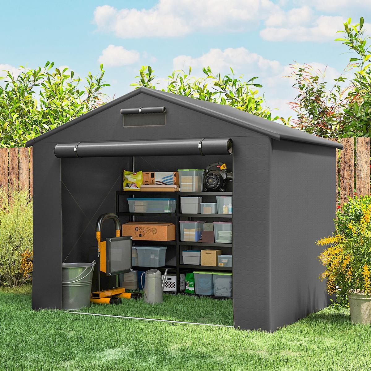 ZELTGARAGE 2,5x1,8 m Wasserdicht Garagenzelt mit aufrollbarer Reißverschlusstür - Dunkelgrau, Metall (180/202/247cm) - Outsunny