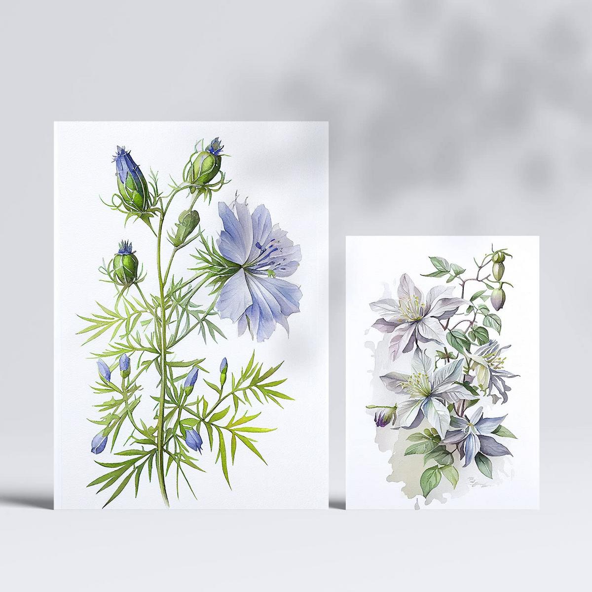 POSTER Set Mit 6 Blaue Blumen Vollfarbige Blumenmotiven A3 & A4 Rahmenlos - Klar, Papier (29/3cm) - Nacnic