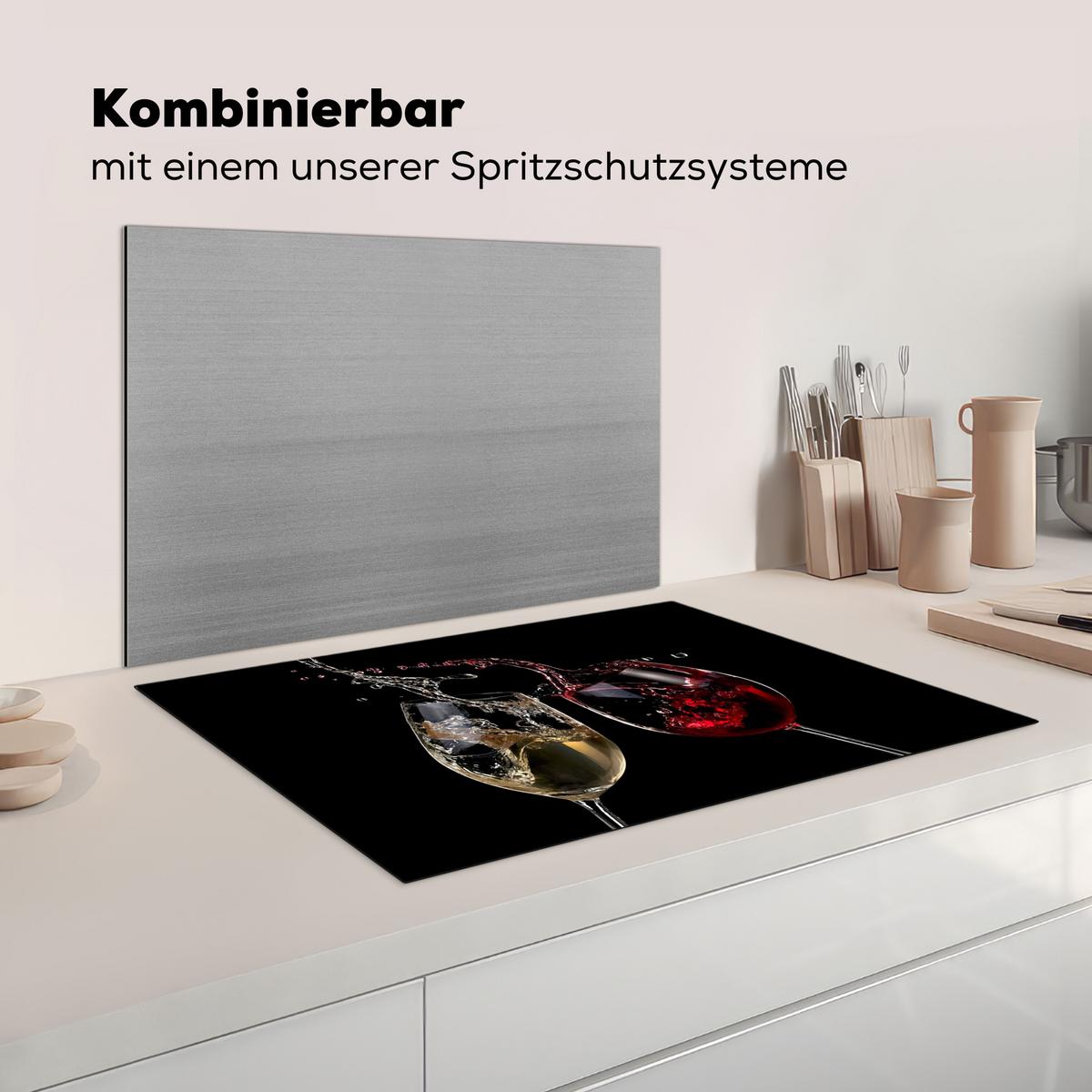 HERDABDECKPLATTE Rotwein - Weißwein - Glas - Schwarz Induktionsmatte 77x51 cm - Weinrot, Kunststoff (77/51/0.2cm) - MuchoWow