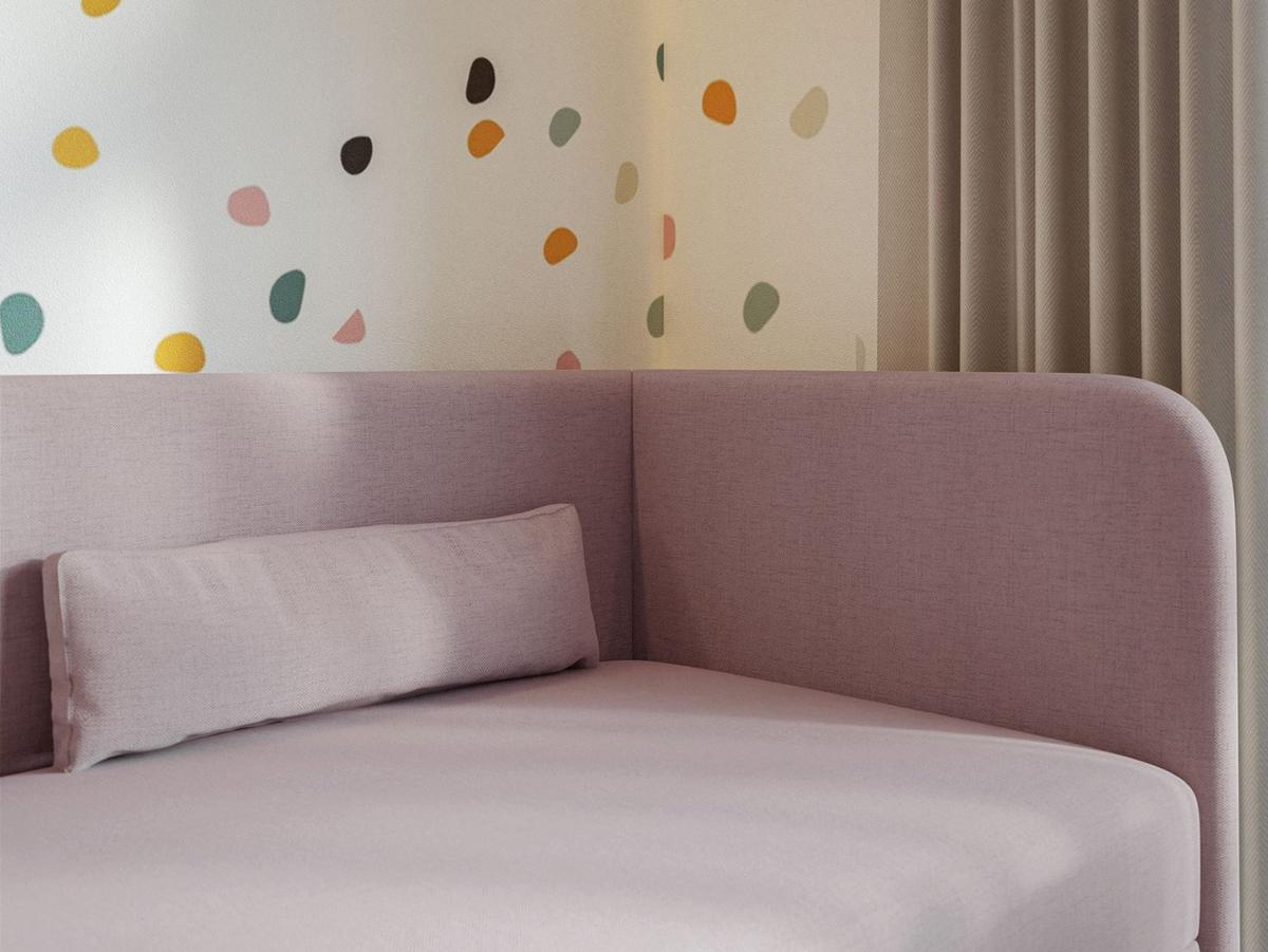 JUGENDBETT Calmmo Rosa mit Chenille-Bezug, Kopfteil rechts - Pink, Textil (90/200cm) - Selsey