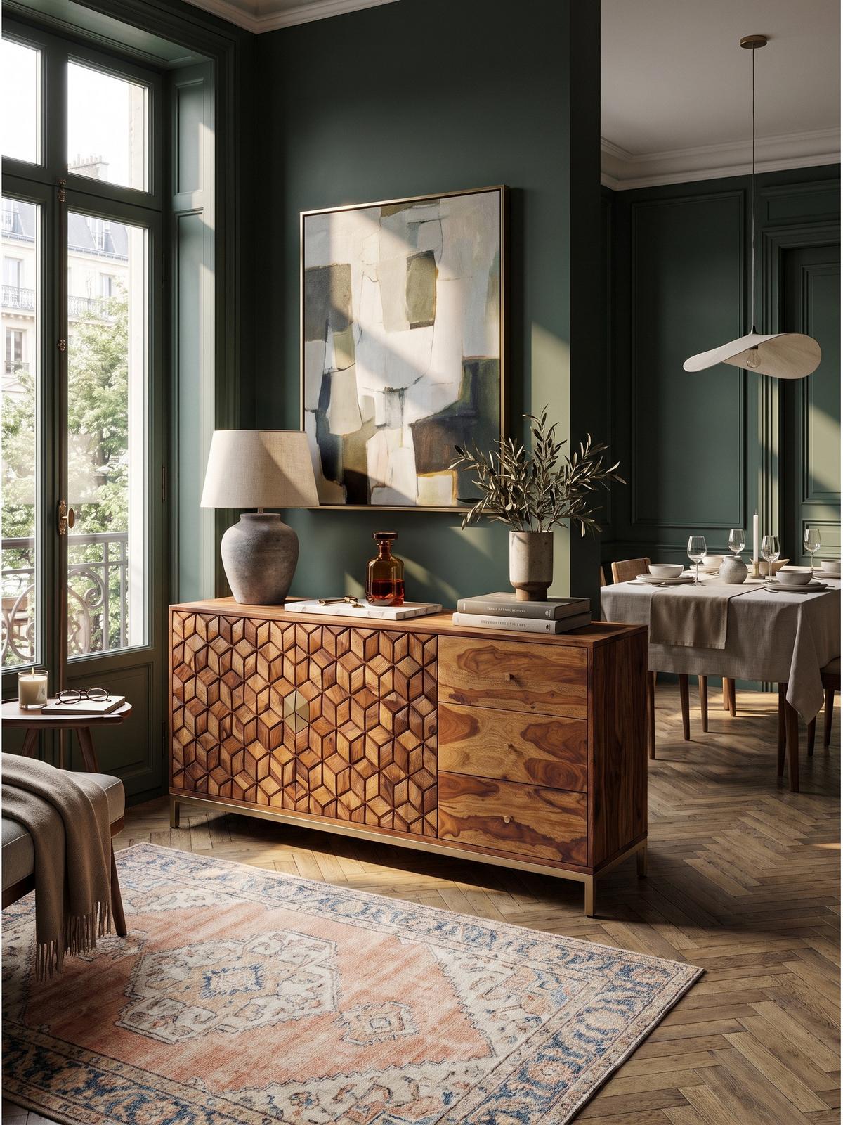 KOMMODE TREVI, Dunkles Massivholz, mit Stauraum, 180 x 40 x 70 cm - Goldfarben/Braun, Holz/Metall (180/70/40cm) - KADIMA DESIGN