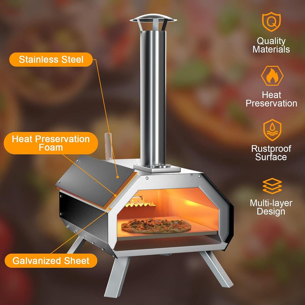 PIZZAOFEN Schwarz - Multicolor, Metall (51/83/38.5cm) - COSTWAY