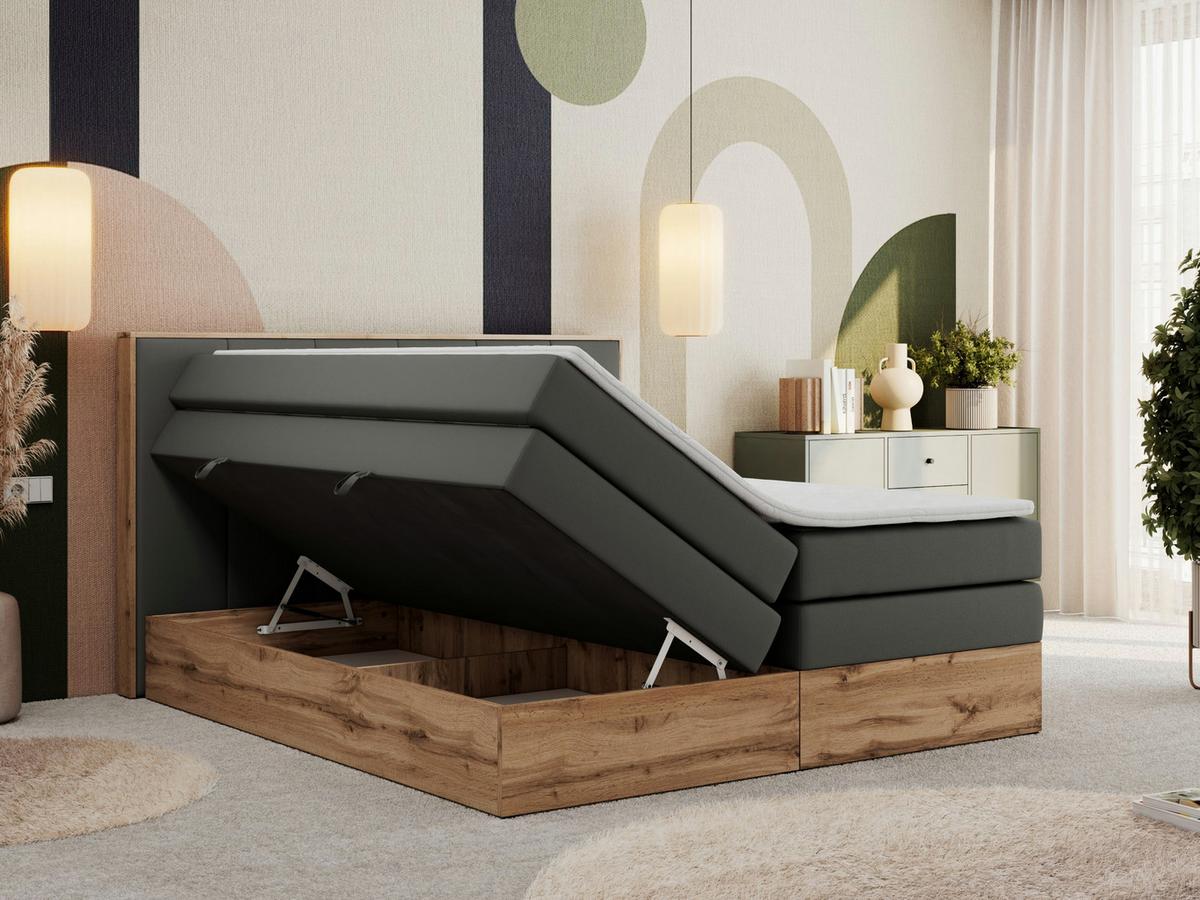 BOXSPRINGBETT ALBERO 1 KING 160/200 Dunkelgrau Kunstleder - H4 - Dunkelgrau, Holz/Textil (160/200cm) - MKS