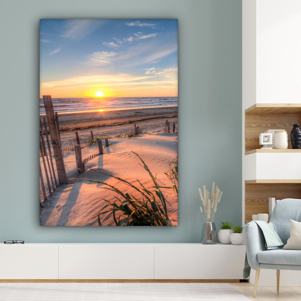 LEINWANDBILD Strand - Meer - Düne - Sonnenuntergang - Landschaft Deko Groß 90x140 cm - Beige, Textil (90/140cm) - MuchoWow