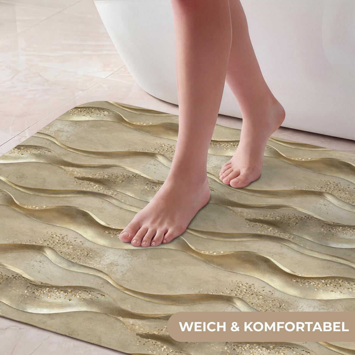 BADEMATTE Wellen - Muster - Gold 90x60 cm - Messingfarben, Textil (90/60cm) - OnlyWow