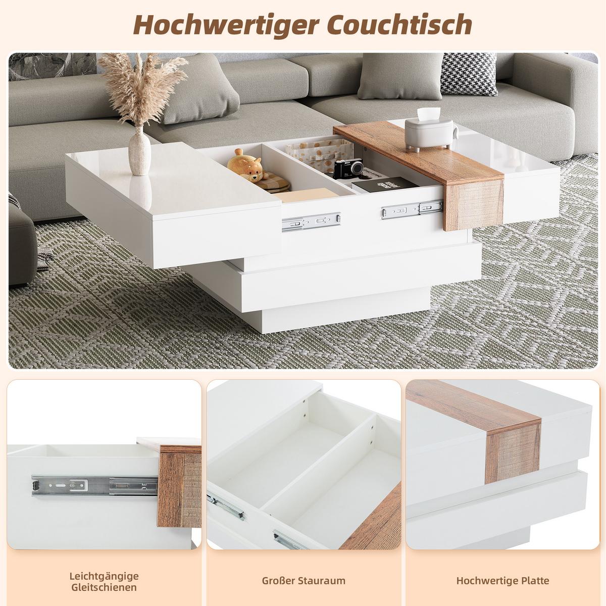 COUCHTISCH mit Hochglanz & Stauraum - Weiß, Holzwerkstoff (70/70/39cm) - Urban Meuble