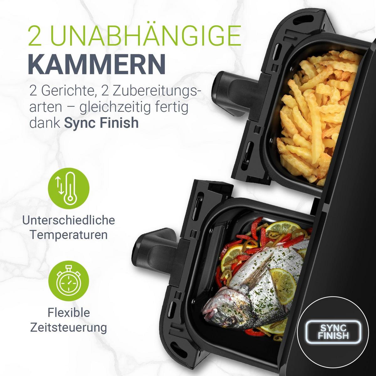 HEISSLUFTFRITTEUSE 9 L mit 2 Zonen - Schwarz, Kunststoff (41/39/30cm) - Juskys