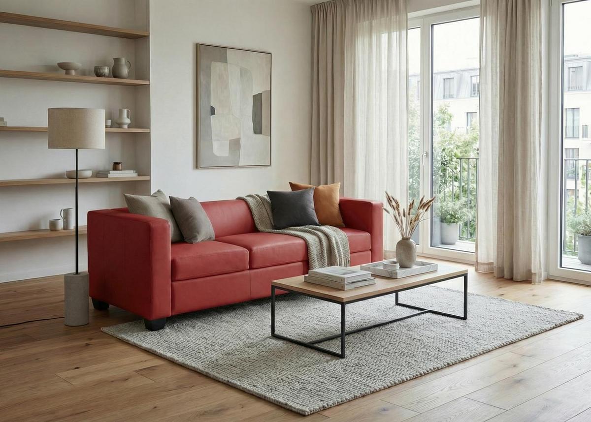 3ER SOFA Rot - Rot, Leder (191/70/75cm) - MCW