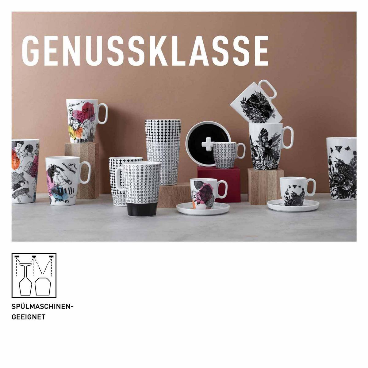 KAFFEEBECHER XL Genussklasse schwarz-weiß 525 ml - Schwarz/Weiß, Keramik (0.525L) - Ritzenhoff