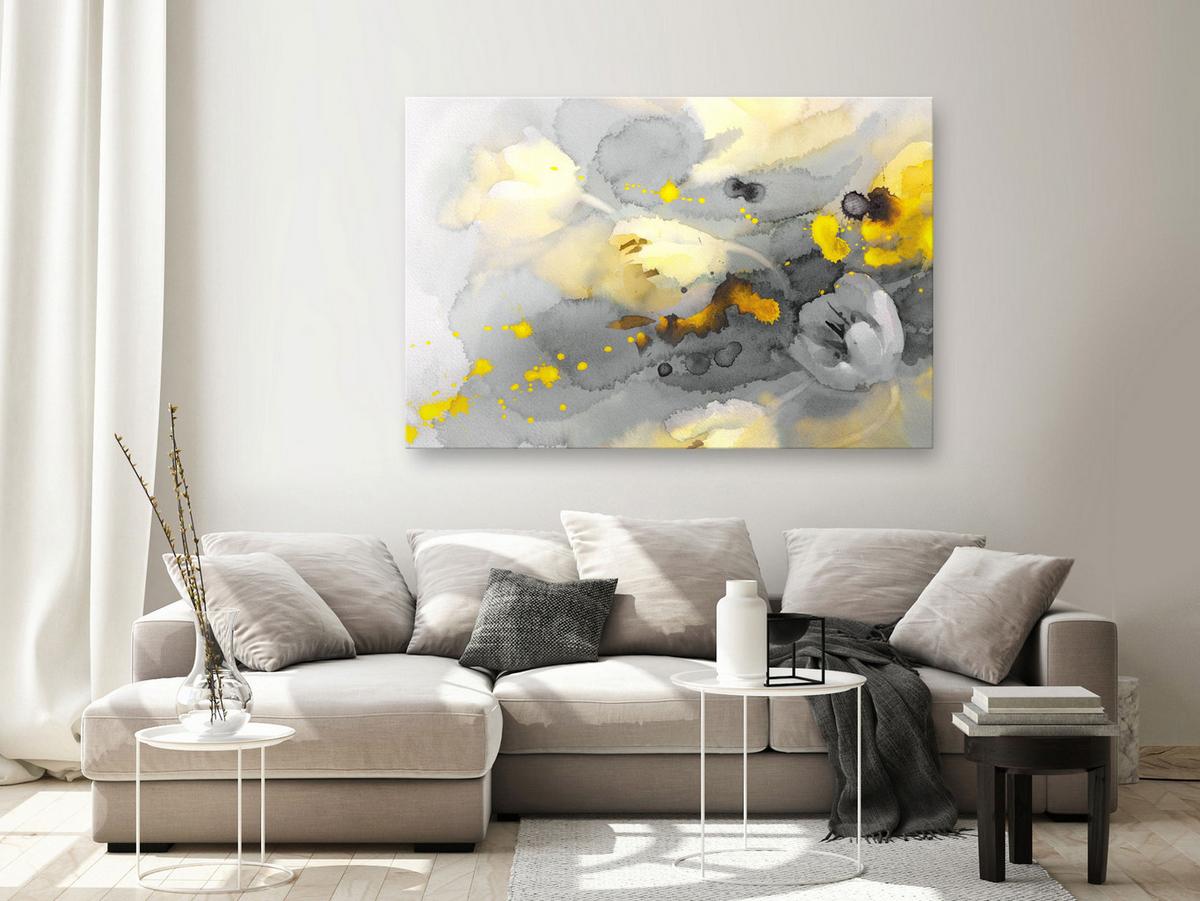 KUNSTDRUCK Grau 90/60 cm - Gelb/Grau, Textil (90/60cm) - KUNSTLOFT