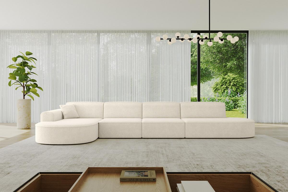 ECKSOFA Ottomane Links MARI-L3 - 413x171x79 cm Creme Tissu - Creme/Schwarz, Holzwerkstoff/Kunststoff (413/171cm) - ALTDECOR