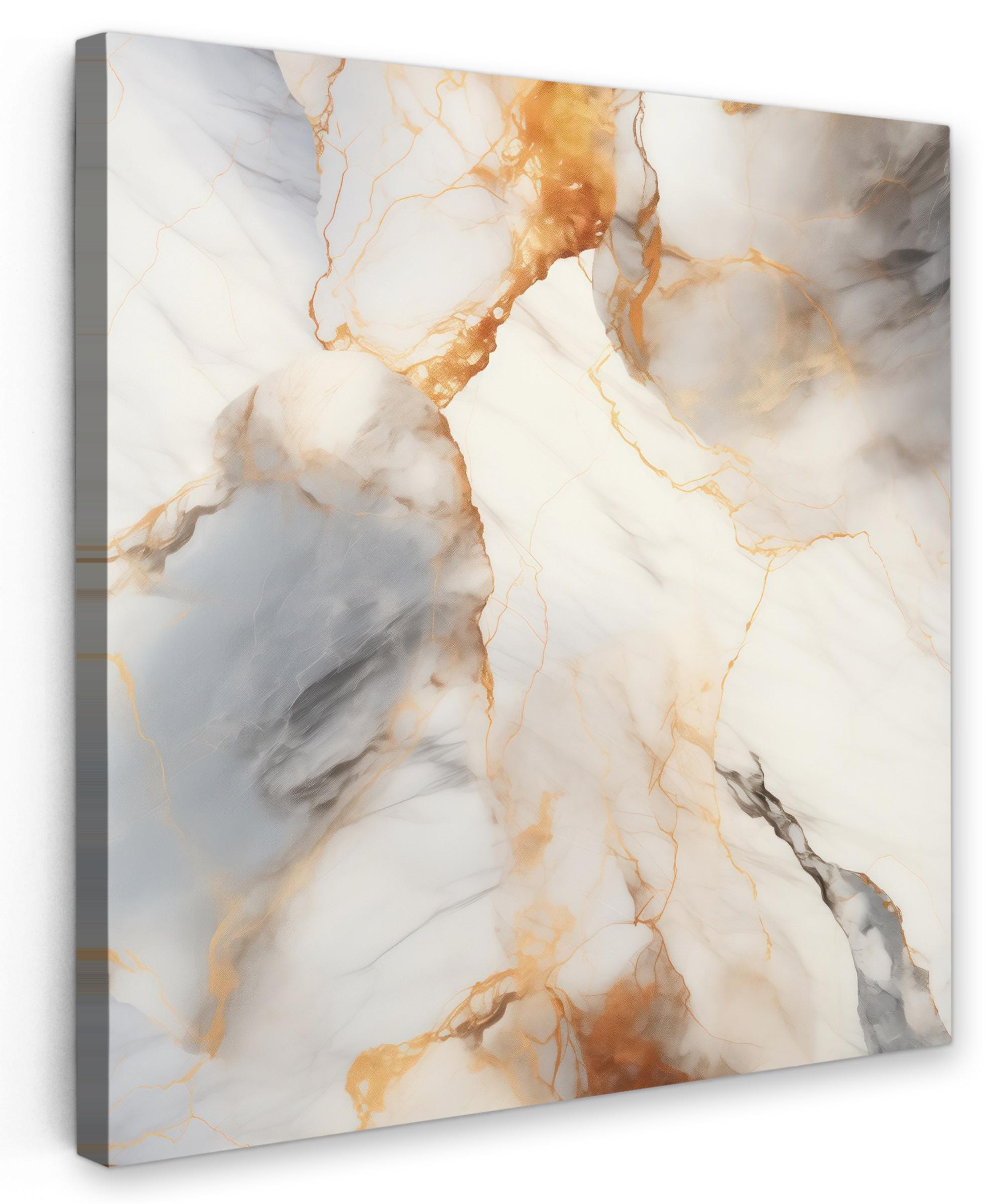 LEINWANDBILD Marmor - Grau - Gold Deko Groß 90x90 cm - Weiß, Textil (90/90cm) - MuchoWow