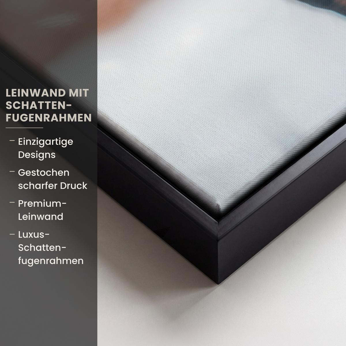 LEINWAND Bilder mit Rahmen - Hirsche - Tiere - Landschaft - Winter - Schnee - 60x90 - Kastanienfarben, Textil (60/90cm) - MuchoWow