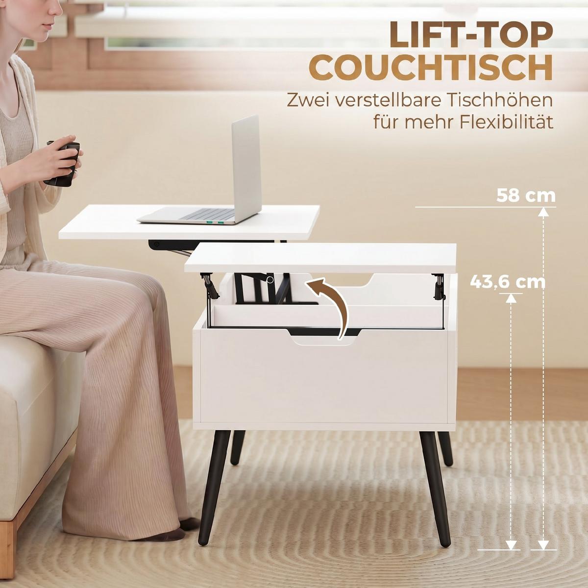 COUCHTISCH Spanplatte Metall Weiß - Schwarz/Weiß, Holzwerkstoff/Metall (100/50/43.6cm) - HOMCOM