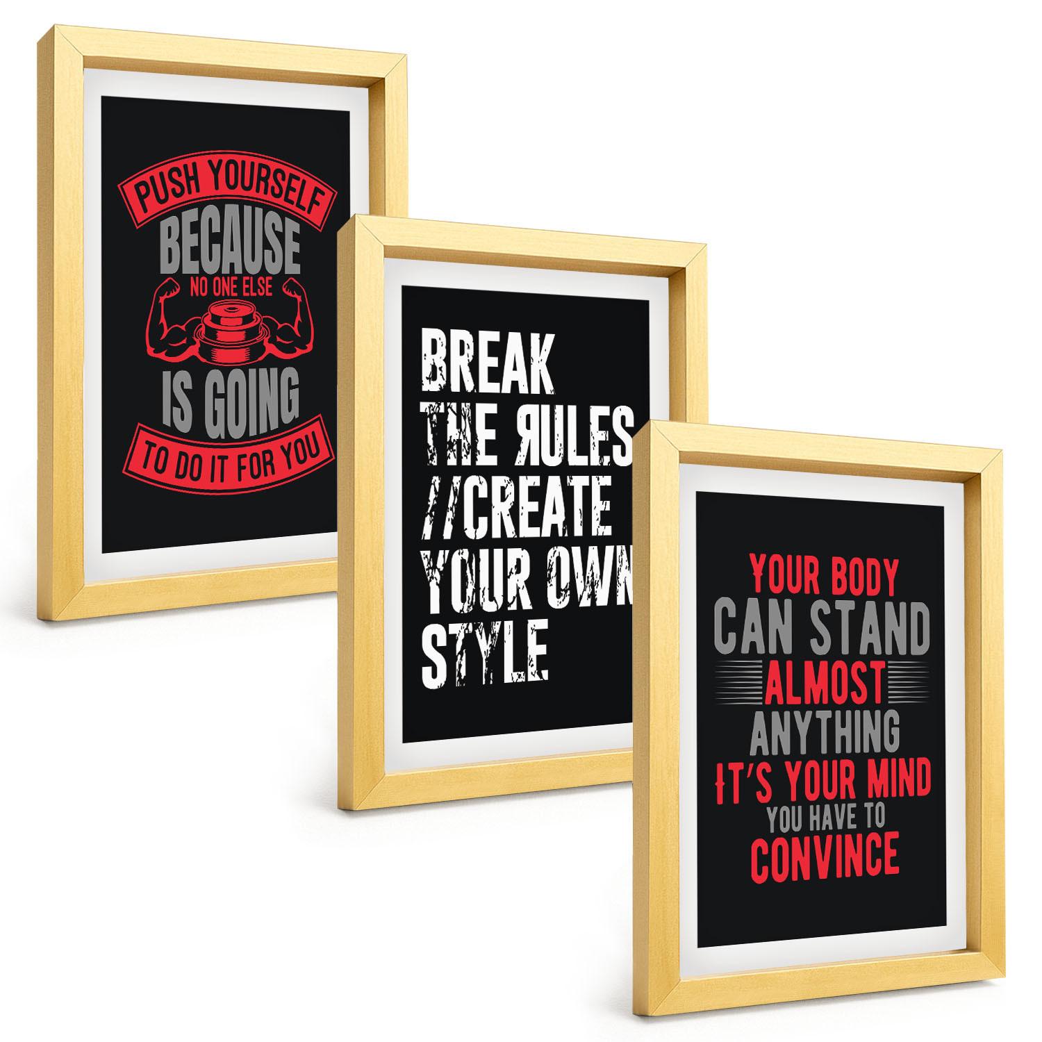 BILDER SET 3er Set - 20x30 cm Goldrahmen - Motivation, Training, Selbstentwicklung - Goldfarben, Kunststoff (20/30cm) - TULUP