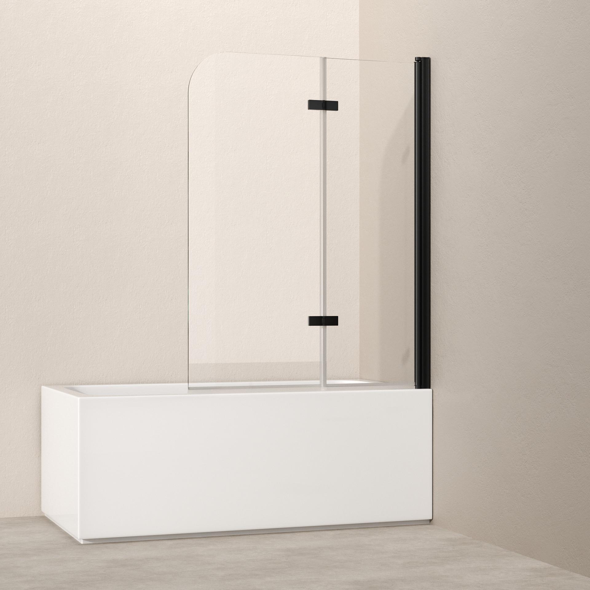 BADEWANNENAUFSATZ 2-teilig faltbar schwarz 100/140 cm - Schwarz, Glas (100/140cm) - EMKE