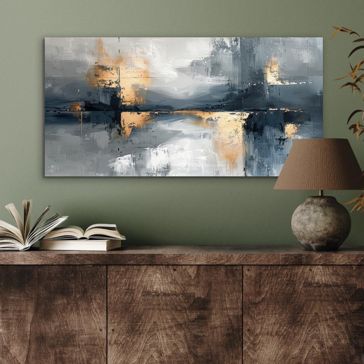 METALLBILD Kunst - Grau - Gold - Abstrakt 80x40 cm - Dunkelgrau, Metall (80/40cm) - MuchoWow