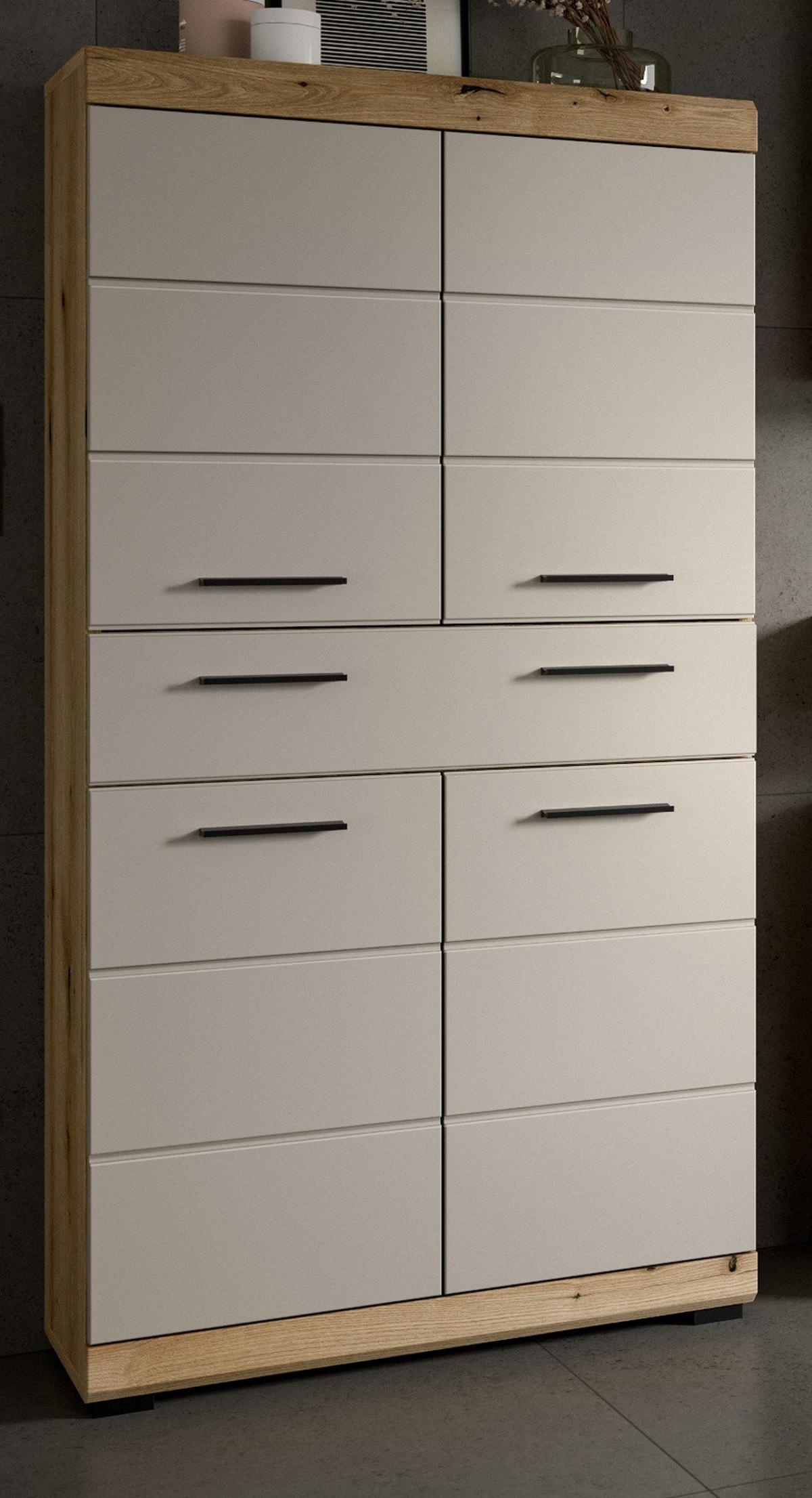 MIDISCHRANK Sand Kaschmir, Evoke Eiche, Badschrank 74 x 141 cm mit 4 Türen und Schubkasten - Kaschmir/Eichefarben, Holzwerkstoff/Kunststoff (74/141/31cm) - Inn.Furn